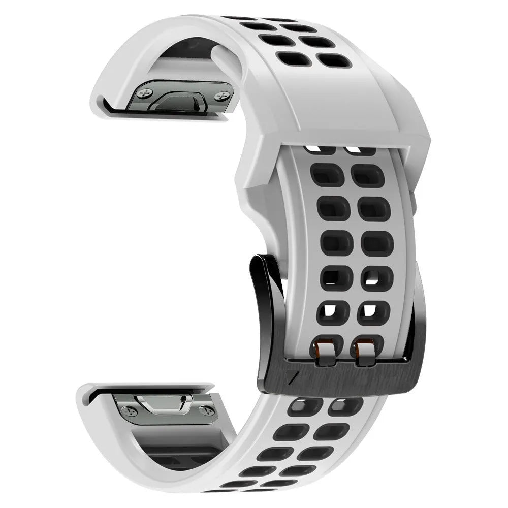 Two-colour silicone quick release watch strap with pin buckle in black and orange combination