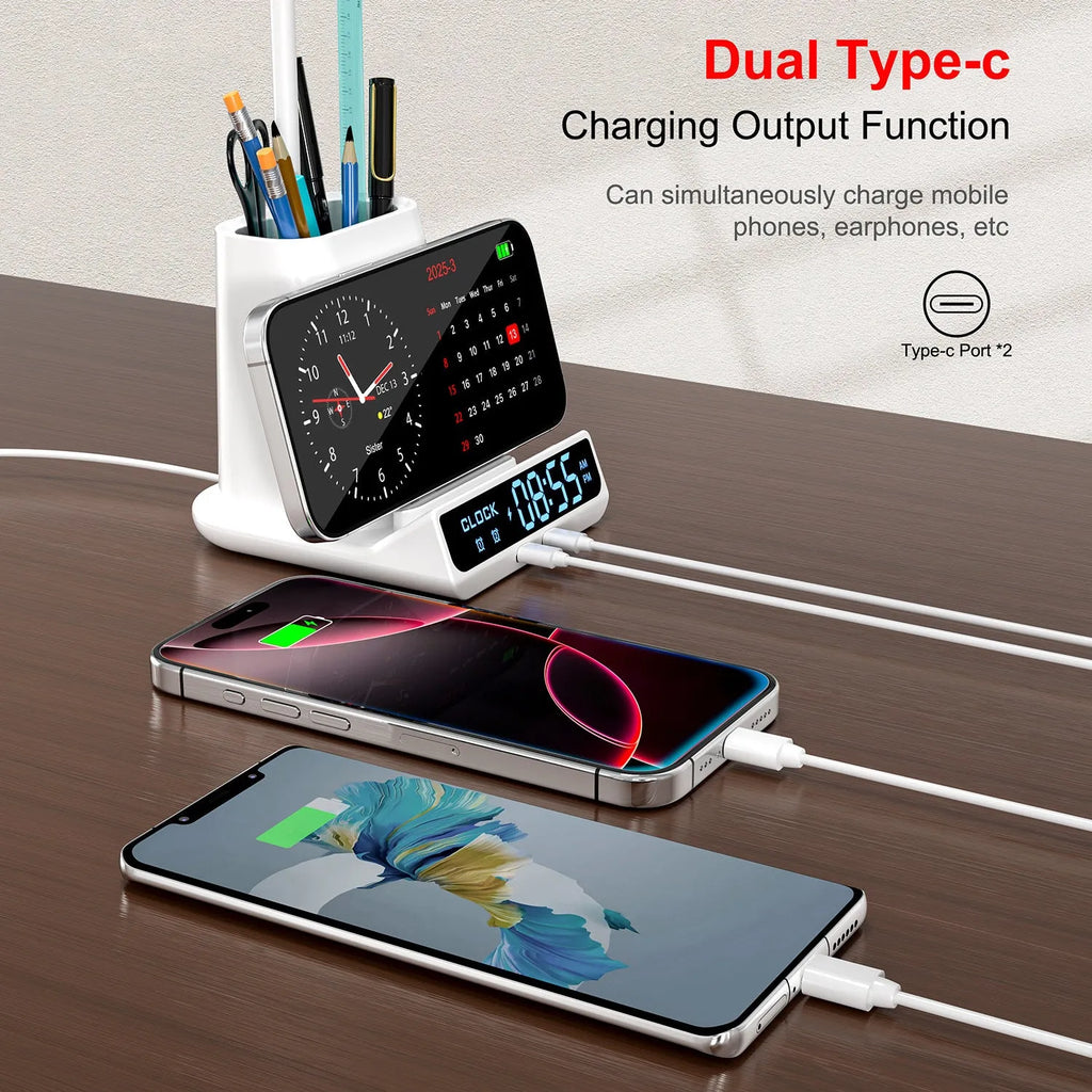 Wireless charging lamp with integrated pen holder and storage box in modern simplicity design