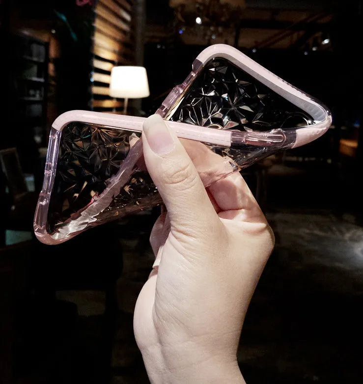 TPU iPhone case with striped pattern shown in pink with white edge detailing, compatible with multiple iPhone models