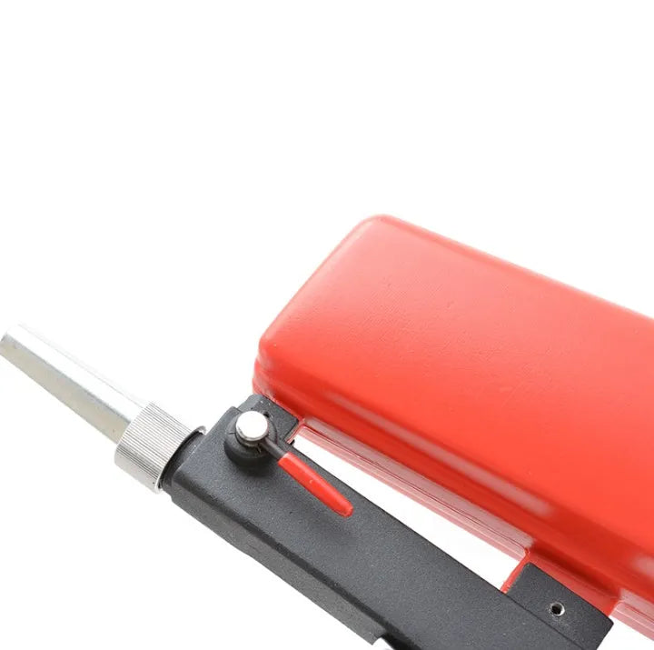 Portable black gravity-feed pneumatic sandblasting gun with a sand tank and trigger.