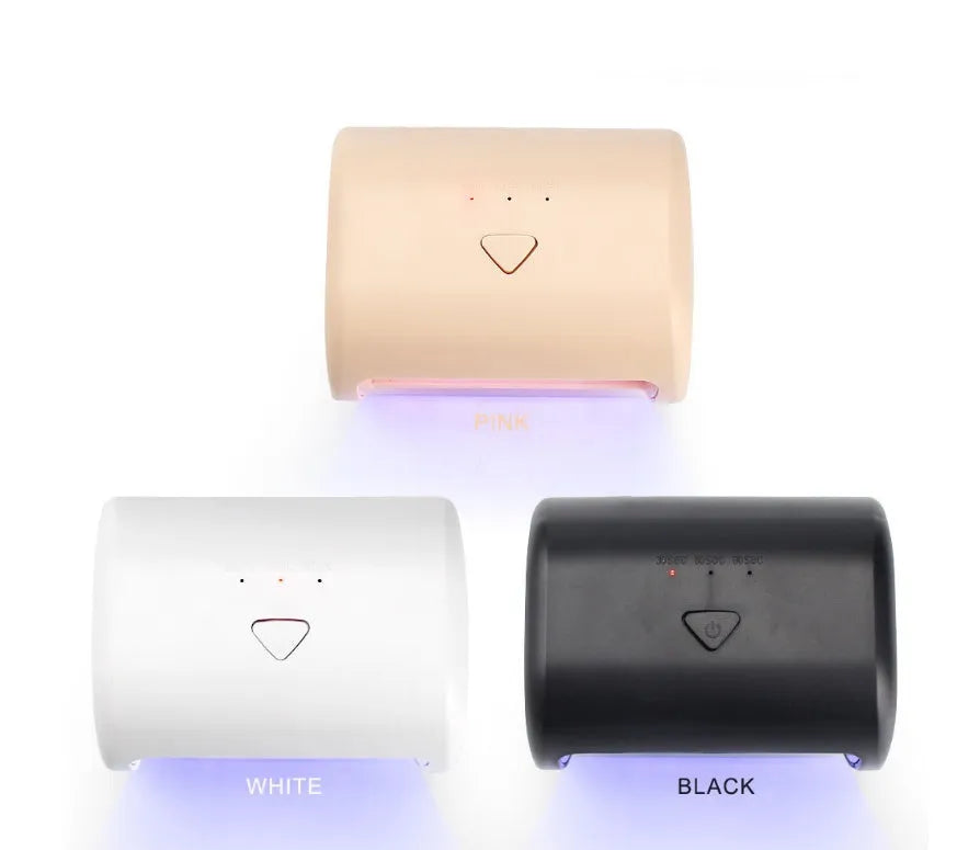9W LED nail lamp in black with dual UV/LED light source, compact 120x96x71mm size, for gel polish curing