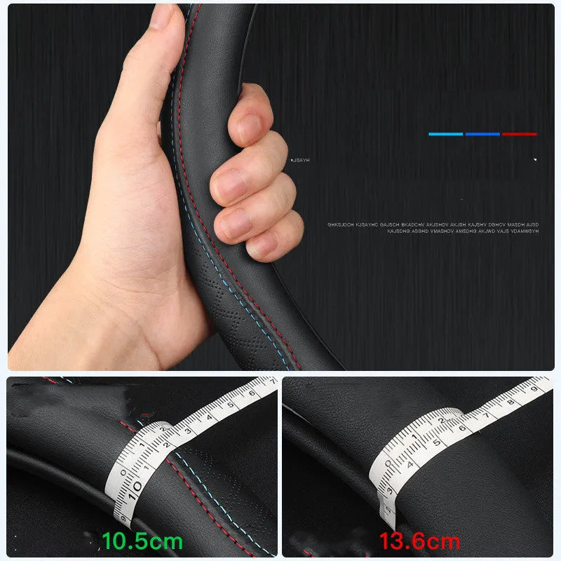 Black two-colour line universal leather steering wheel cover for Suzuki cars with a 38cm diameter