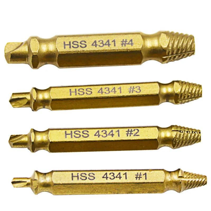 Five 4341 high-speed steel screw extractor tools for removing damaged bolts and nails