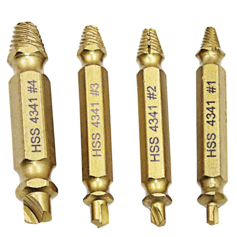 Five 4341 high-speed steel screw extractor tools for removing damaged bolts and nails