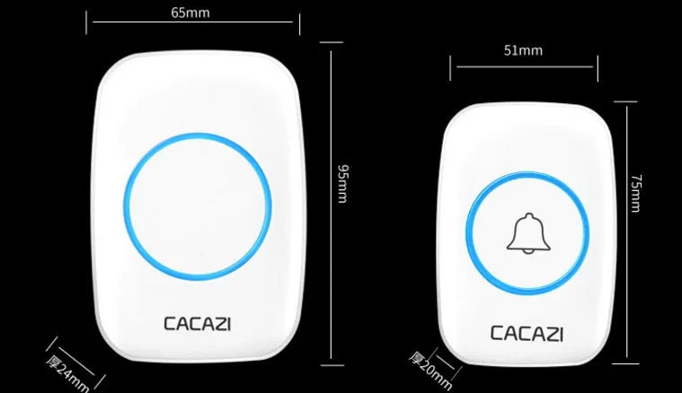 Wireless doorbell system with plug-in receiver and battery transmitter showing black, white, gold, and silver colour options
