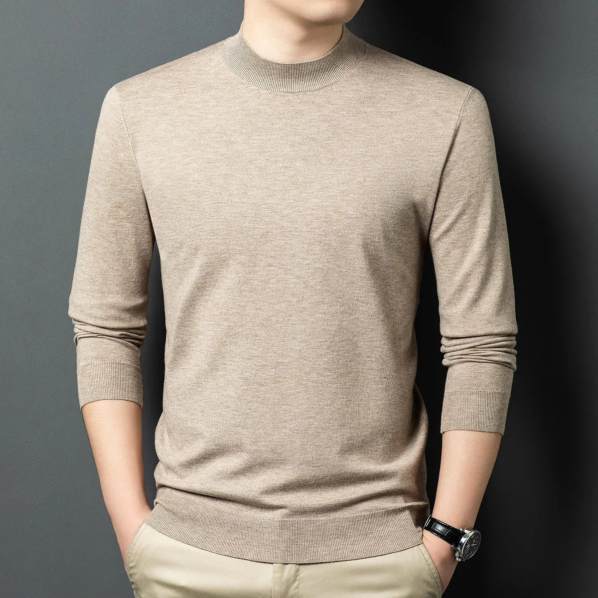 Men's round neck wool blend sweater in multiple colours with long sleeves for winter wear
