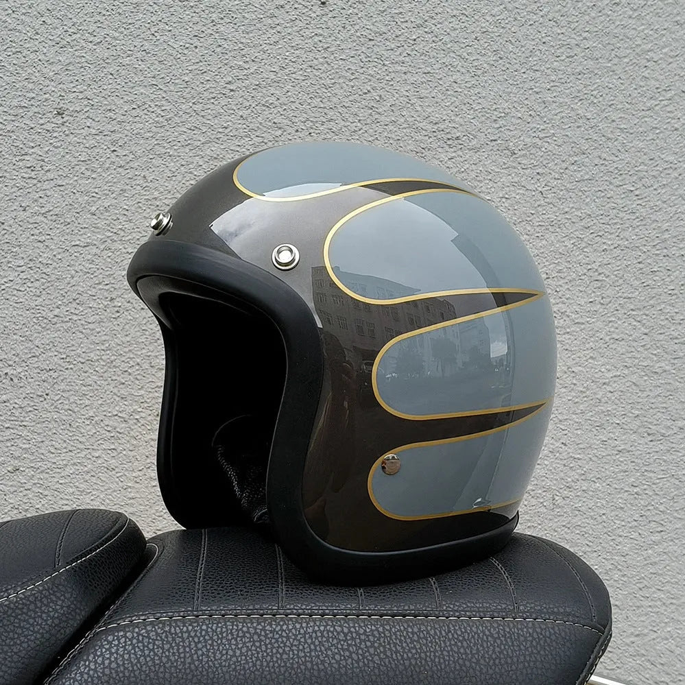 FRP retro half motorcycle helmet shown in cement grey colour for electric motorcycle commuting