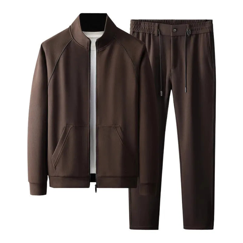 Slim fit stand collar casual sports jacket and trousers track suit in black colour