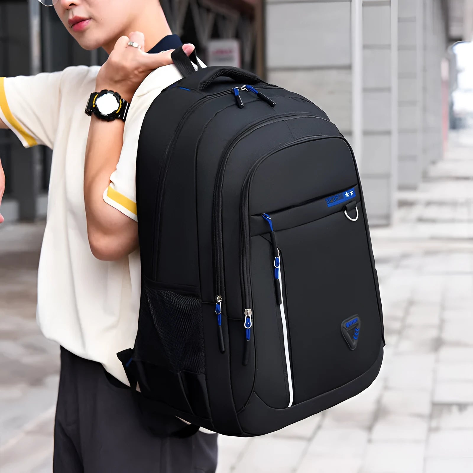 Men's Oxford cloth schoolbag with air pillow belt in black, blue, green or red colour options