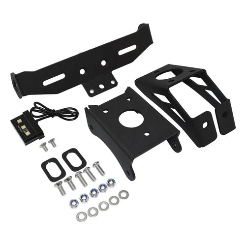 Black aluminum alloy rear license plate frame for Honda motorcycle showing fixed bracket style