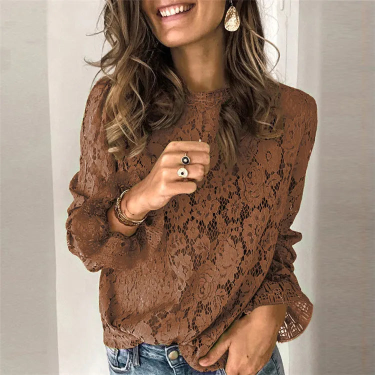 Women's loose-fit hollow-out lace shirt with zipper details in a streetwear style