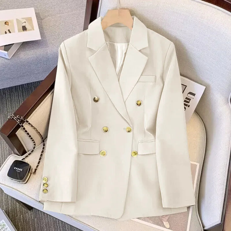 Womens loose fit khaki polyester blouse and trouser set for office wear
