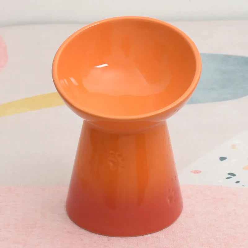 Ceramic pet bowl with raised base and various rim shape options