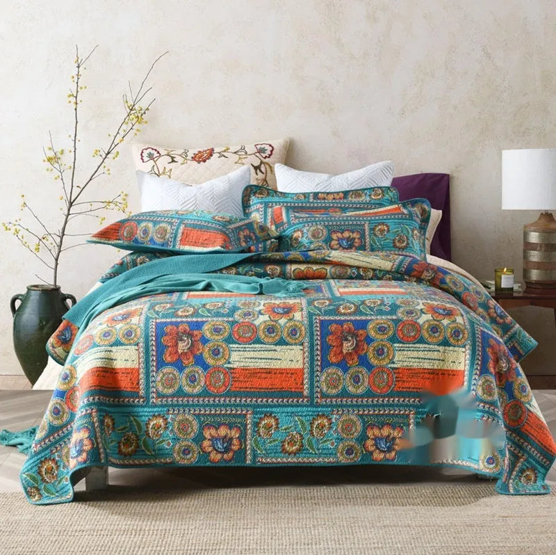 Pure cotton bedspread three-piece set with geometric pattern double-sided printing
