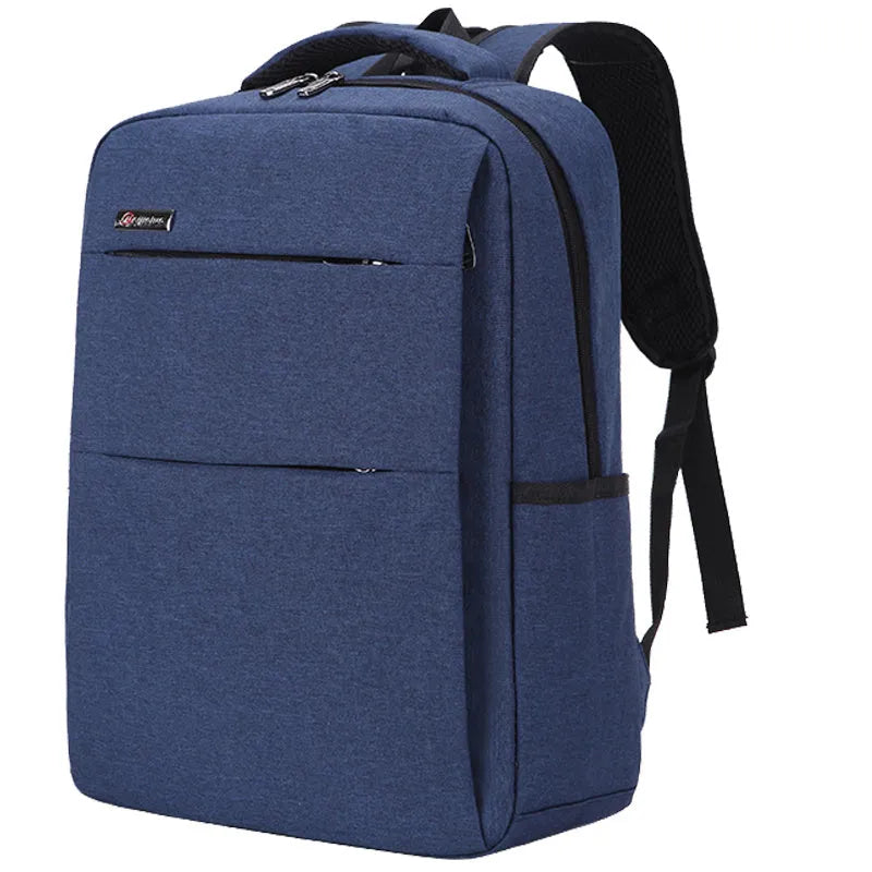 Black waterproof Oxford cloth laptop backpack with shoulder straps and built-in rechargeable power bank.