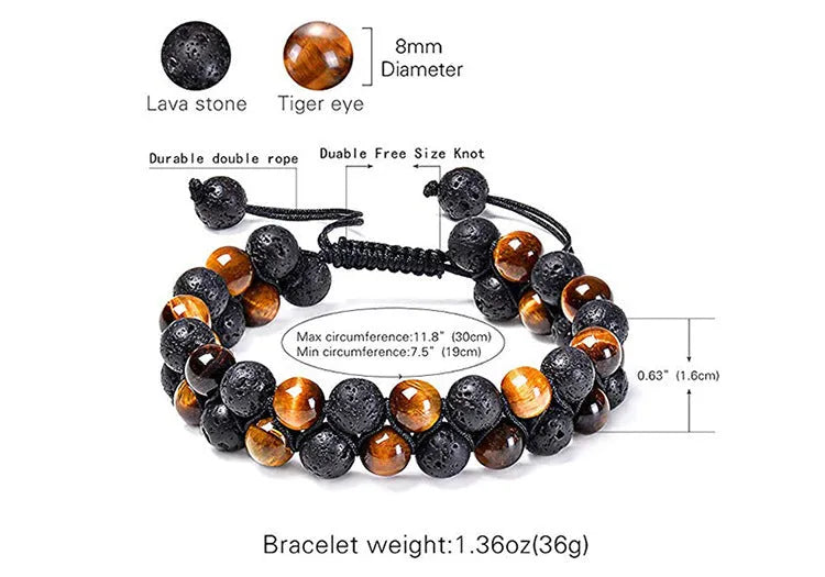Geometric agate bead couple bracelets in tiger eye and matte black colours