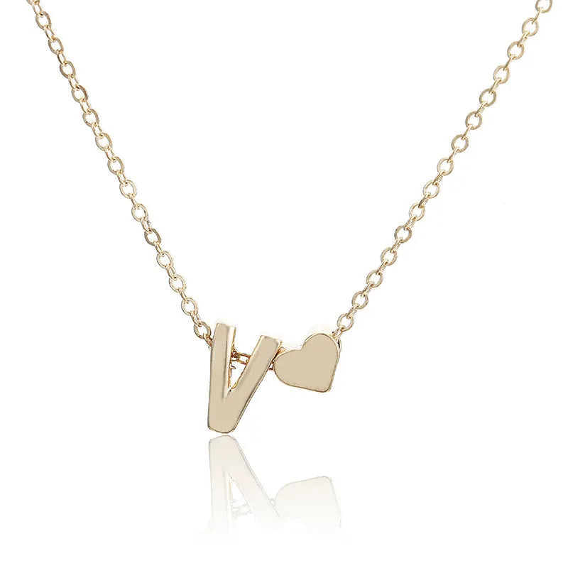 Peach heart shaped letter necklace pendant in gold or silver alloy jewellery