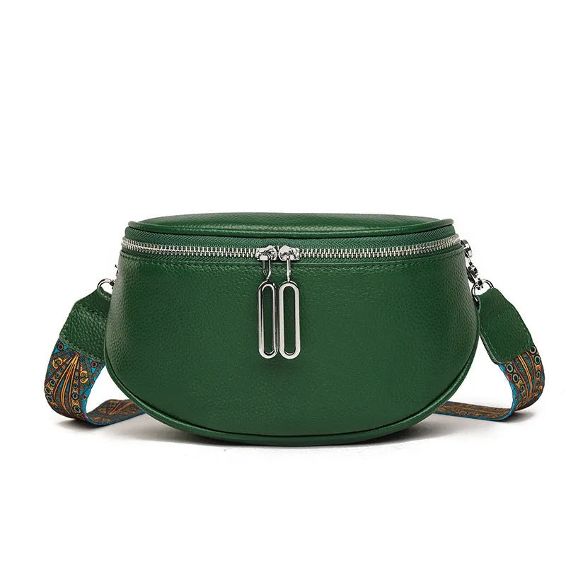 Women's soft PU leather messenger bag in saddle shape with crossbody strap