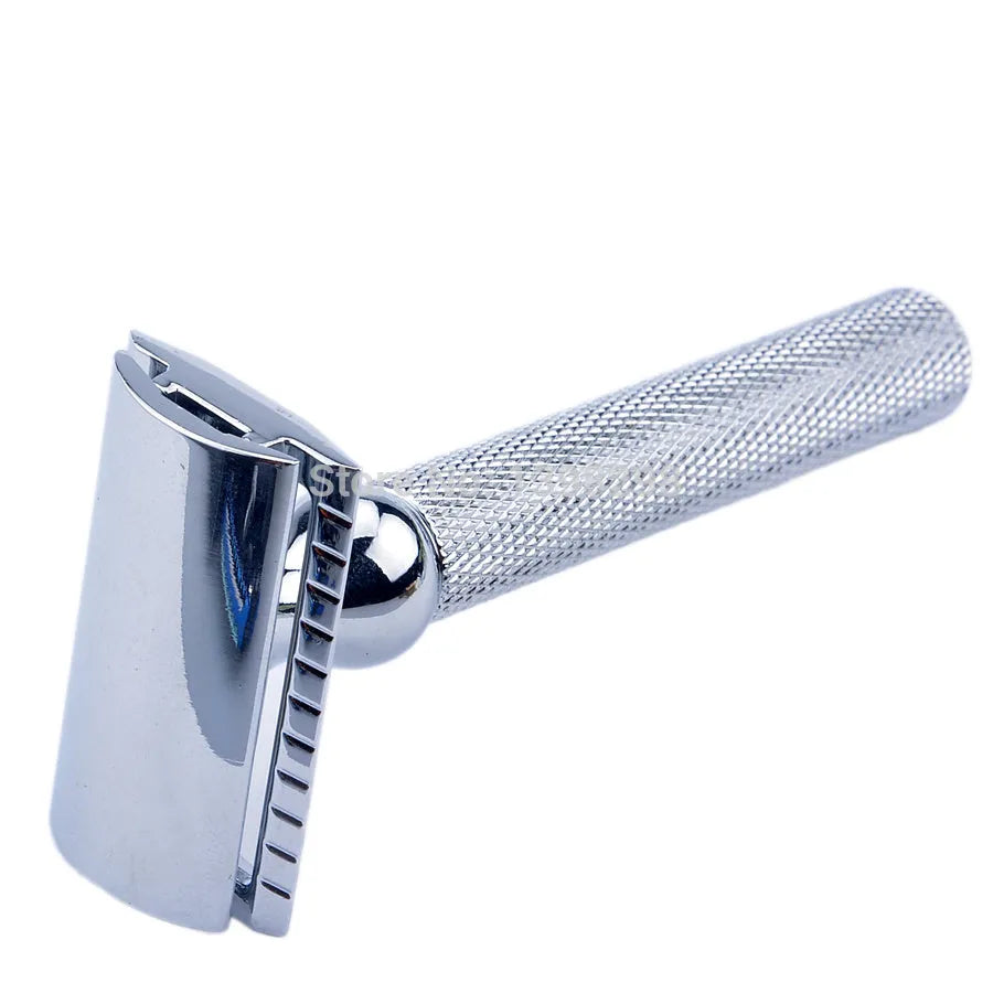 CSB traditional wet shaving kit with badger hair brush, chrome stand, and double edge razor