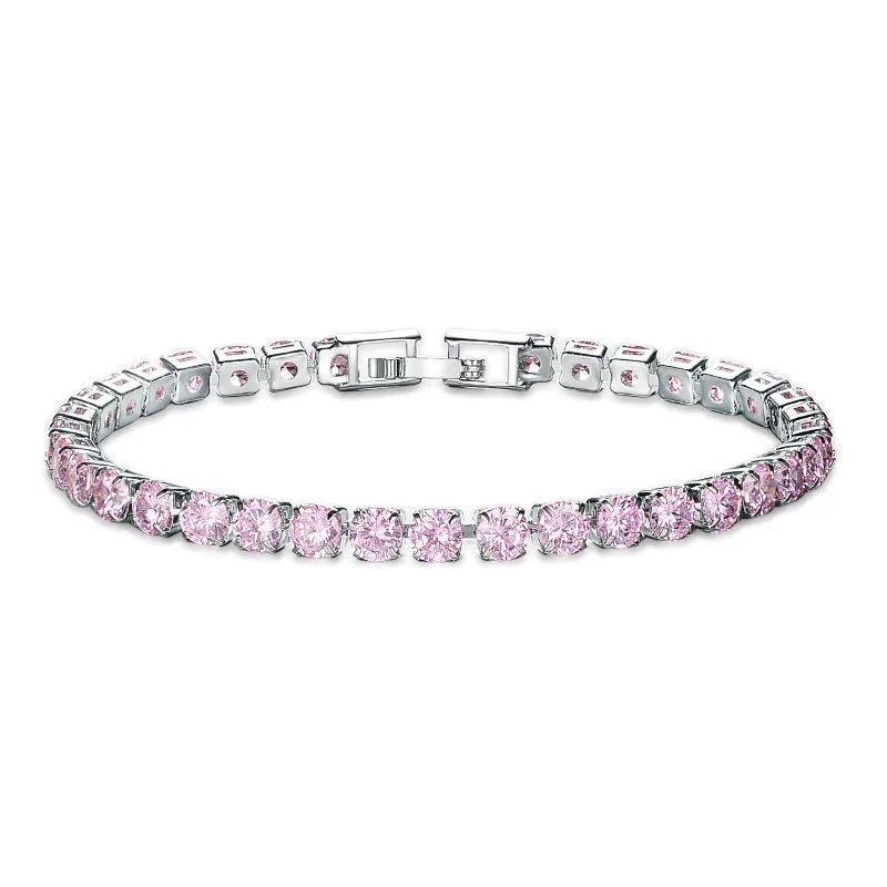 Cubic zirconia tennis bracelet with AAA+ 4mm round stone on copper box chain, 17cm length