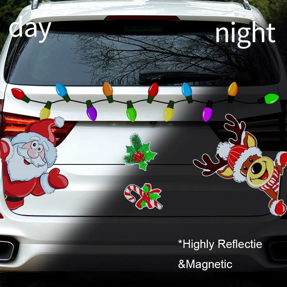 Christmas elk reflective magnetic sticker with cartoon design and six colour threads