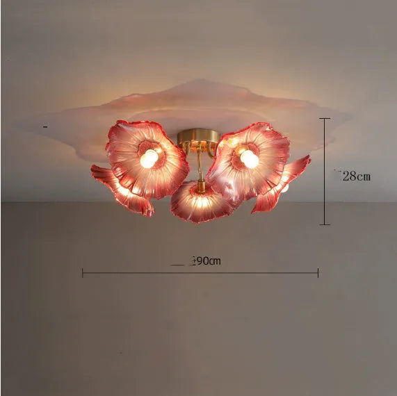 Simple creative flower ceiling lamp with multiple flower heads in purple or white colour options