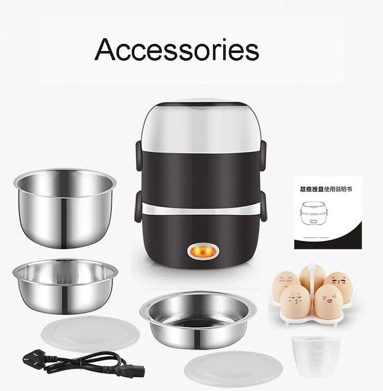 USB-powered electric food warmer lunch box with 190mm cube dimensions and dual capacity options