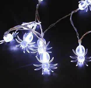 Halloween LED string lights with pumpkin, bat and ghost pendants on 1.2 metre white cable