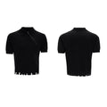 Men's slim-fit knitted polo shirt with oblique zipper and lapel collar in solid colour