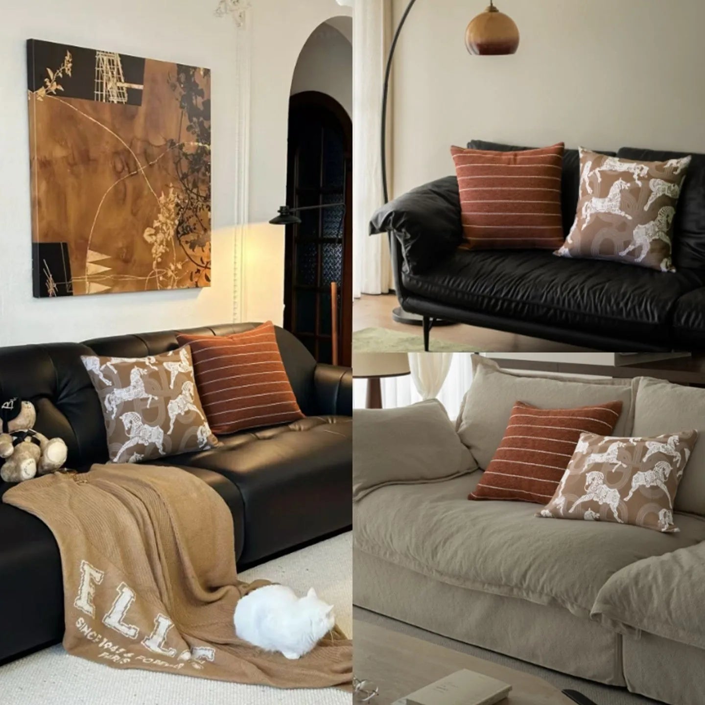 Chinese ancient style 45x45cm square pillow cushion with geometric pattern in Maillard colours