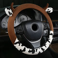 Short plush car steering wheel cover with protective handle in 38cm diameter
