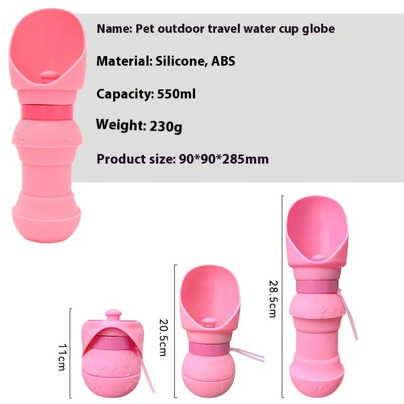 Folded and unfolded silicone pet cup in a choice of colours, showing its portable design.