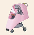Universal baby stroller rain cover in waterproof cationic linen fabric with non-slip handle.