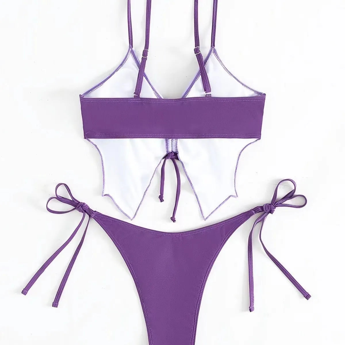 Women's purple bikini with bow ins style back detailing and briefs bottoms