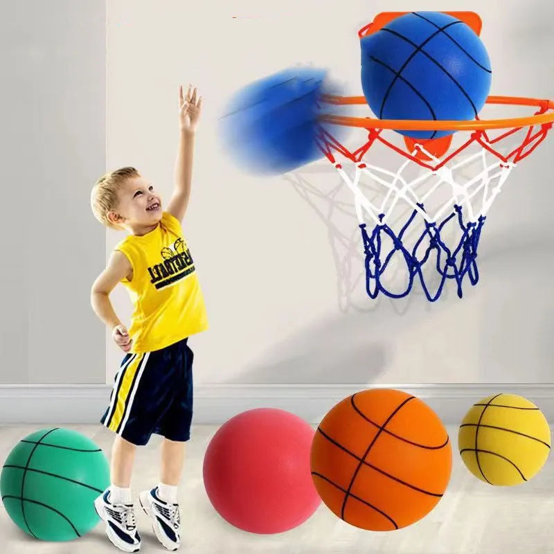 Silent foam basketball set in assorted colours with blue storage box