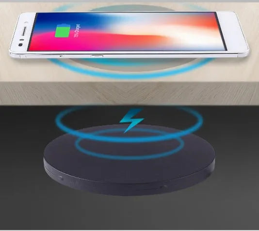 Round black embedded wireless phone charger for desks and tables