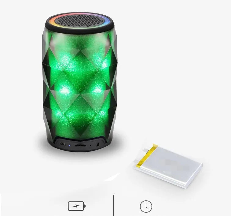 Black crystal diamond-cut Coke can shaped Bluetooth speaker with colourful lighting effects.