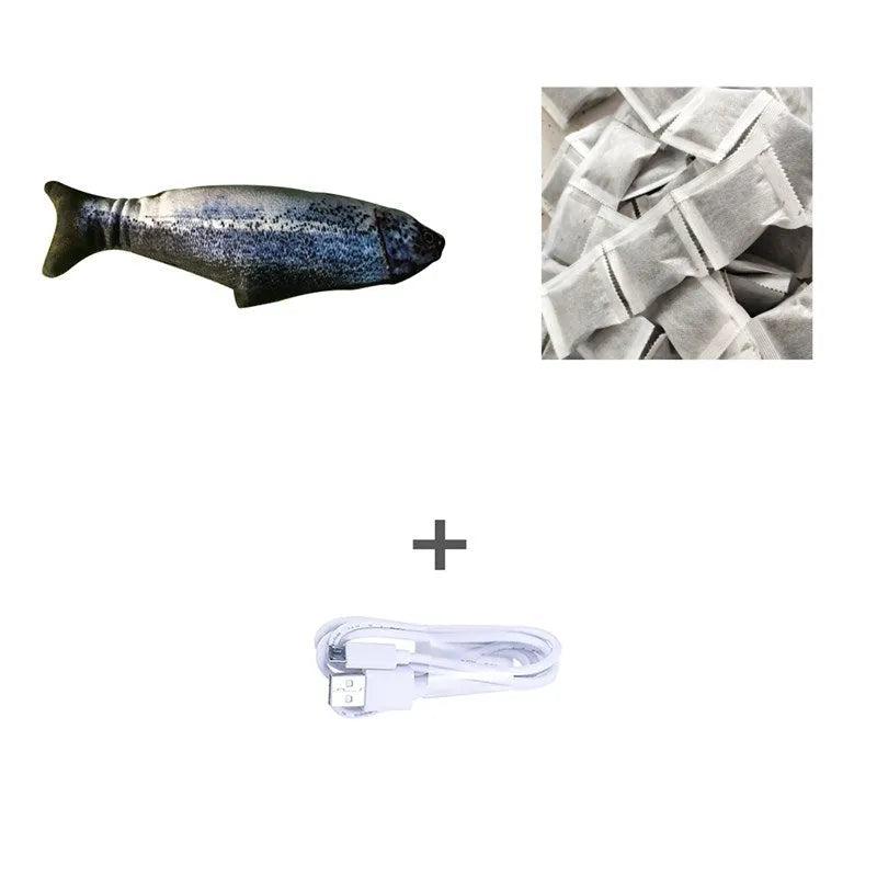 Electronic jumping fish cat toy with USB charging cable, 30cm multicolour fish design