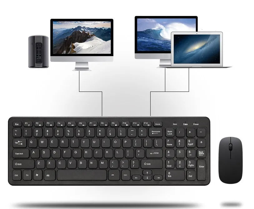 96-key wireless keyboard and mouse set in choice of colours with compact design and micro USB receiver