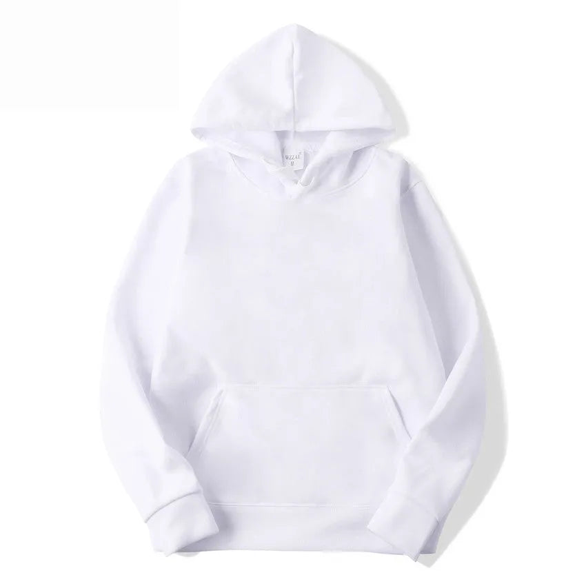Unisex solid colour pullover hoodie with long sleeves and hooded design