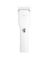 Black cordless electric hair clippers with a ceramic cutter head and a white adjustable length comb attached.