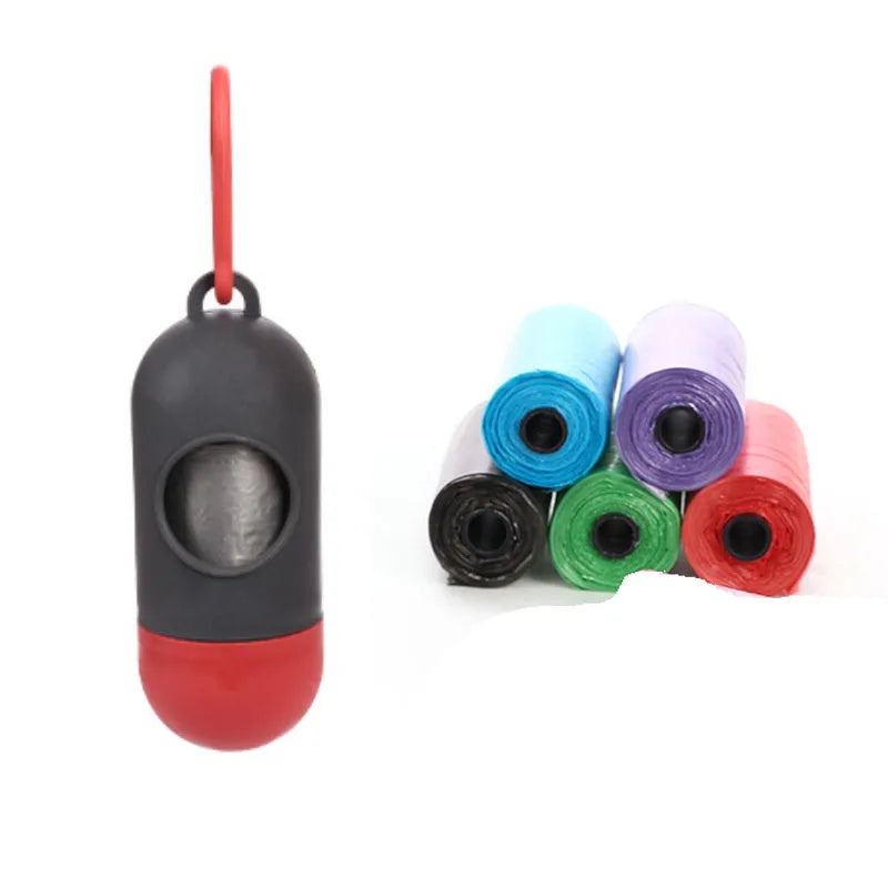 Pack of dog poop bags in six colours black blue green pink purple red sized 22.5x30cm for pet waste