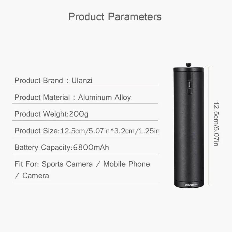 Black aluminium alloy portable power bank charging handle showing 12.5cm length.
