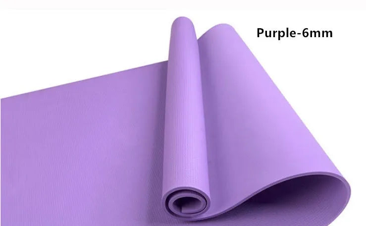 EVA yoga mat in red showing rolled and flat positions, demonstrating 4mm and 6mm thickness options.