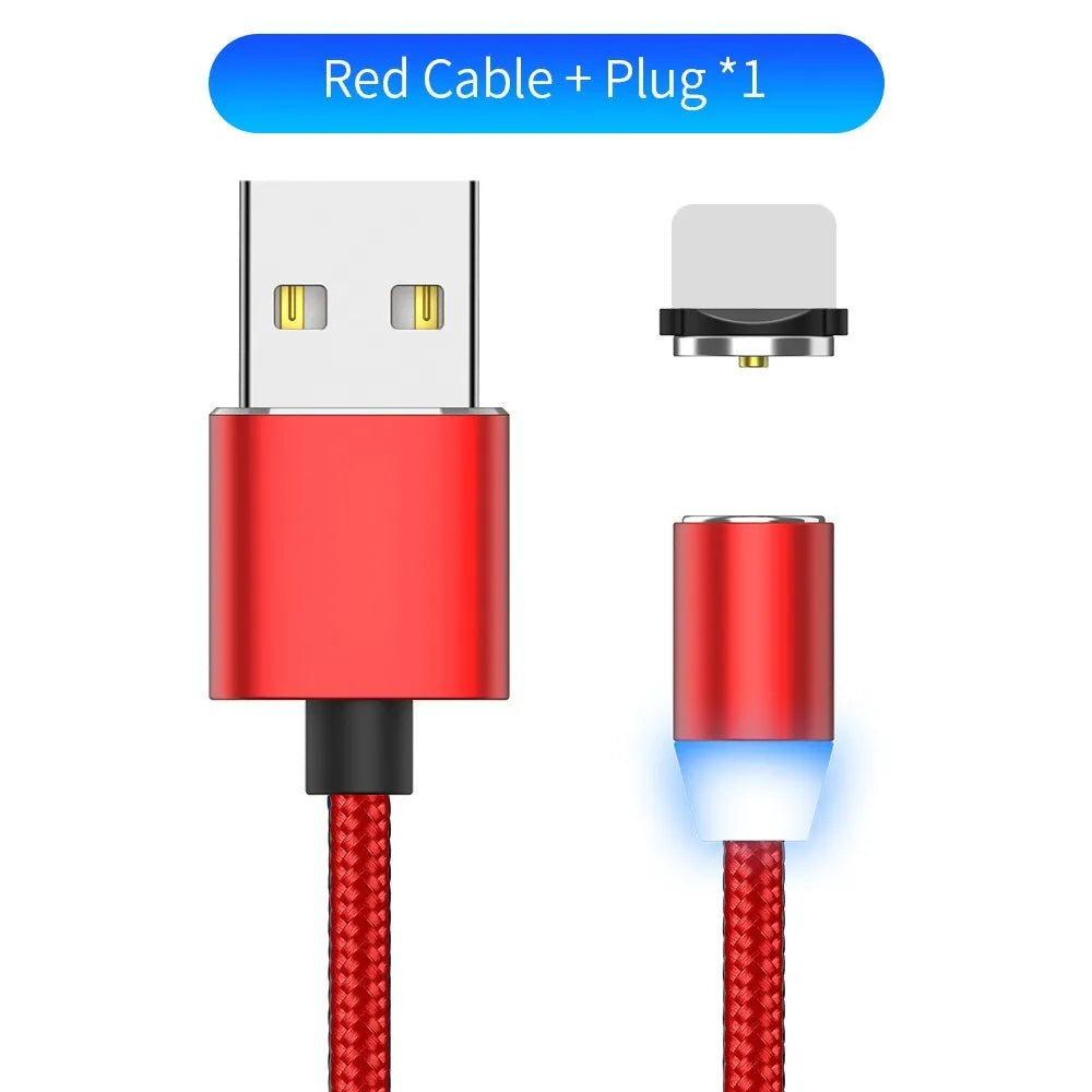 YBD black magnetic LED charging cable with cotton weave, aluminium shell, and LED light shown next to a smartphone.