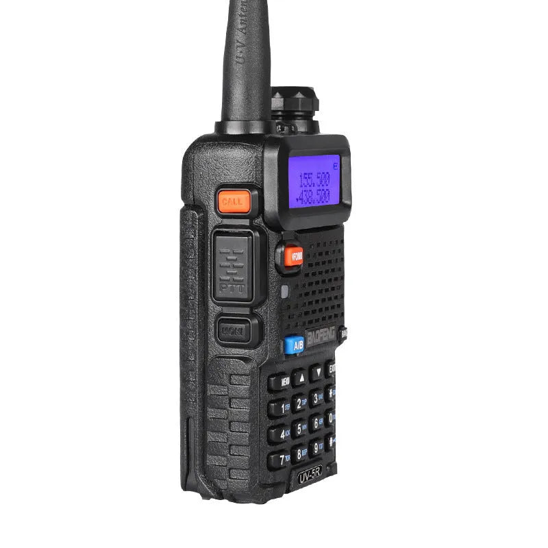 Black VHF UHF walkie talkie two way radio with antenna and 128 channel display