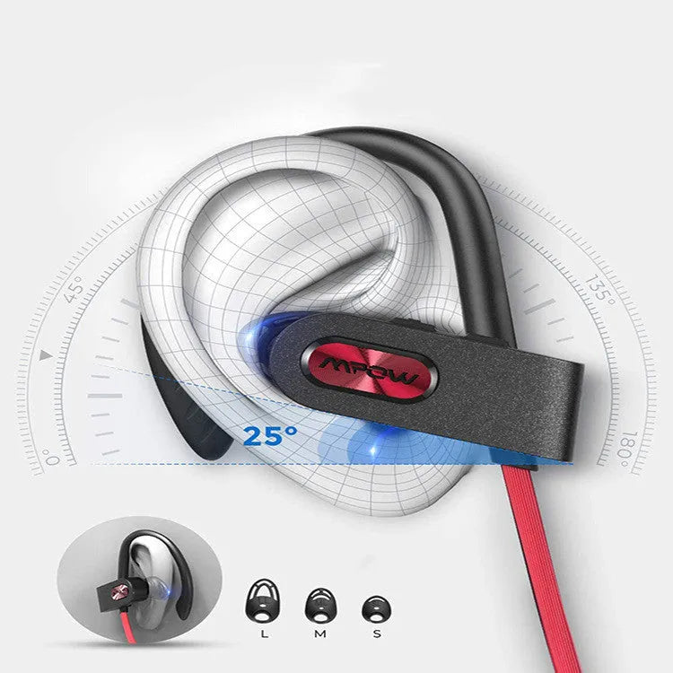Hanging ear Bluetooth headset in black, pink or red colours with wireless connectivity
