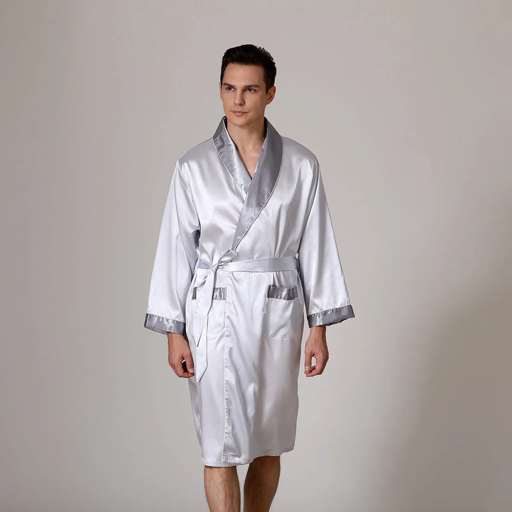 Men's summer silk bathrobe nightgown in multiple colour options with continental sizing