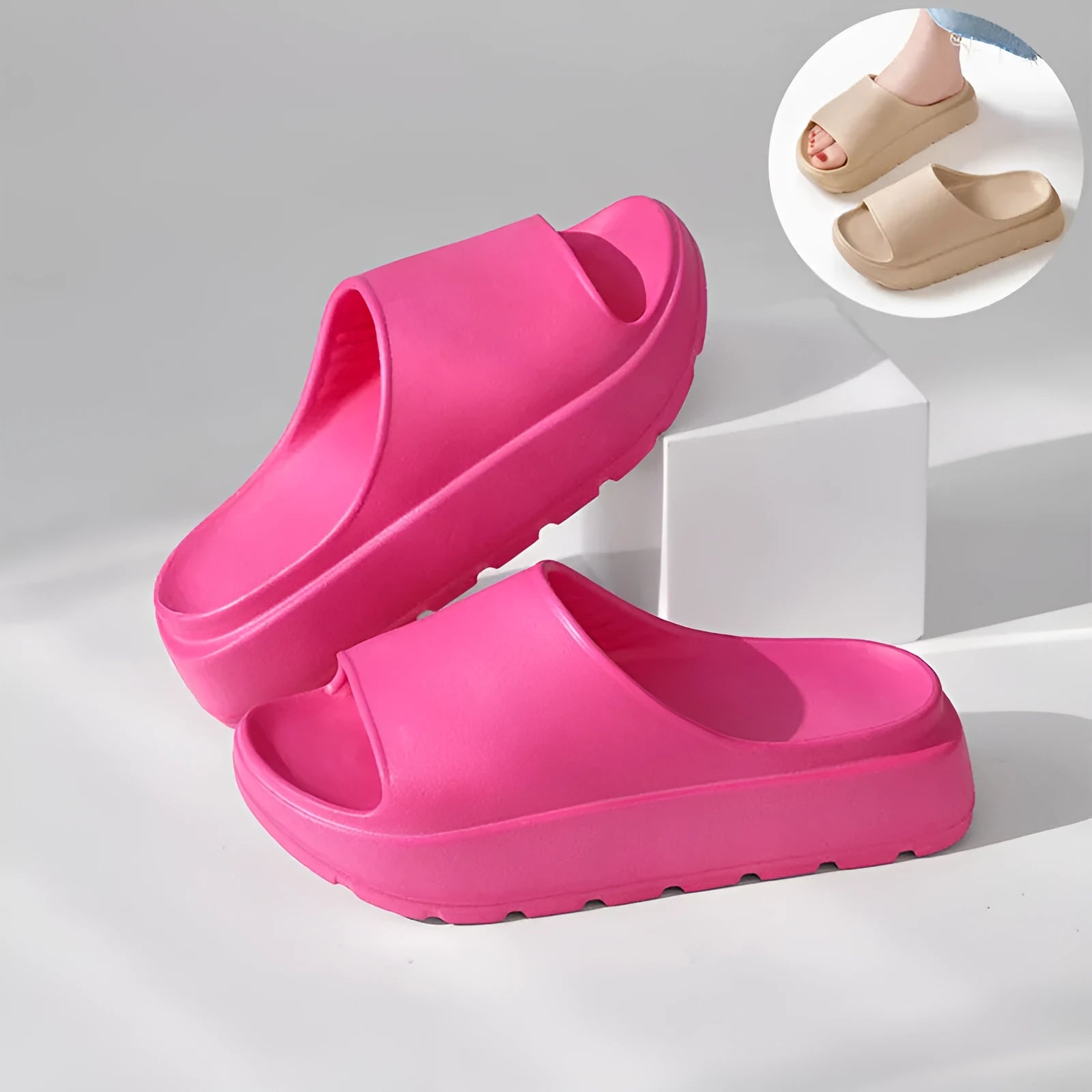 Women's thick soled beach slippers in fish mouth design with 5.5cm EVA sole