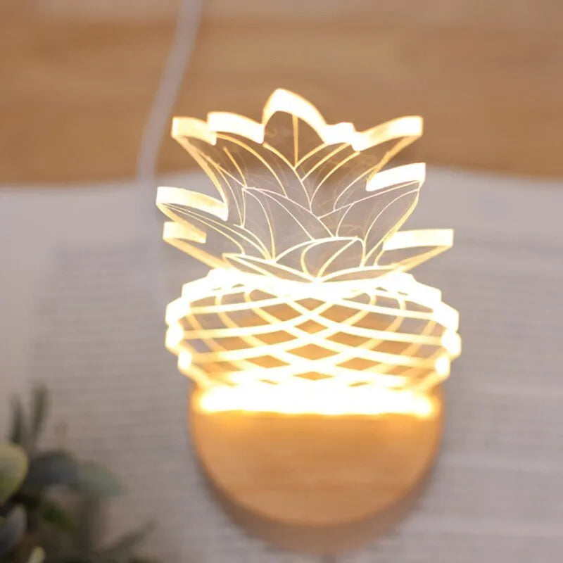 Wood and acrylic pineapple-shaped table lamp with USB cable and dimmer control